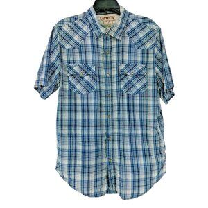 Levi's Pearl Snap Western Shirt Men's Size Large Blue White Plaid